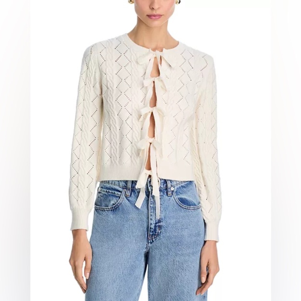 WAYF Ivory Pixie Tie Front Cardigan
